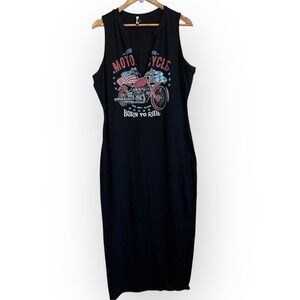 Fashion Nova Born To Ride Motorcycle Graphic Maxi Dress Biker Grunge Rock Style‎